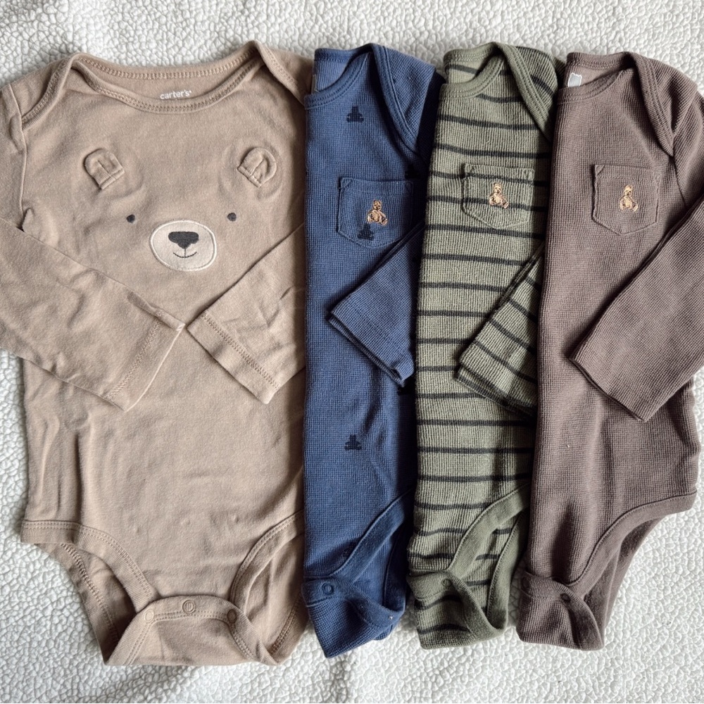 Carter's/Gap Bear and Stripes Bodysuit Set - Beige, Navy, Olive, Brown